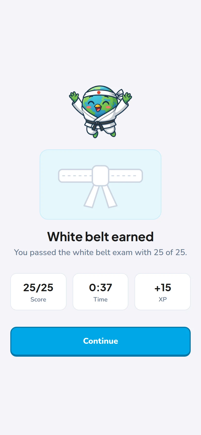 The belt ceremony after passing the white belt exam
